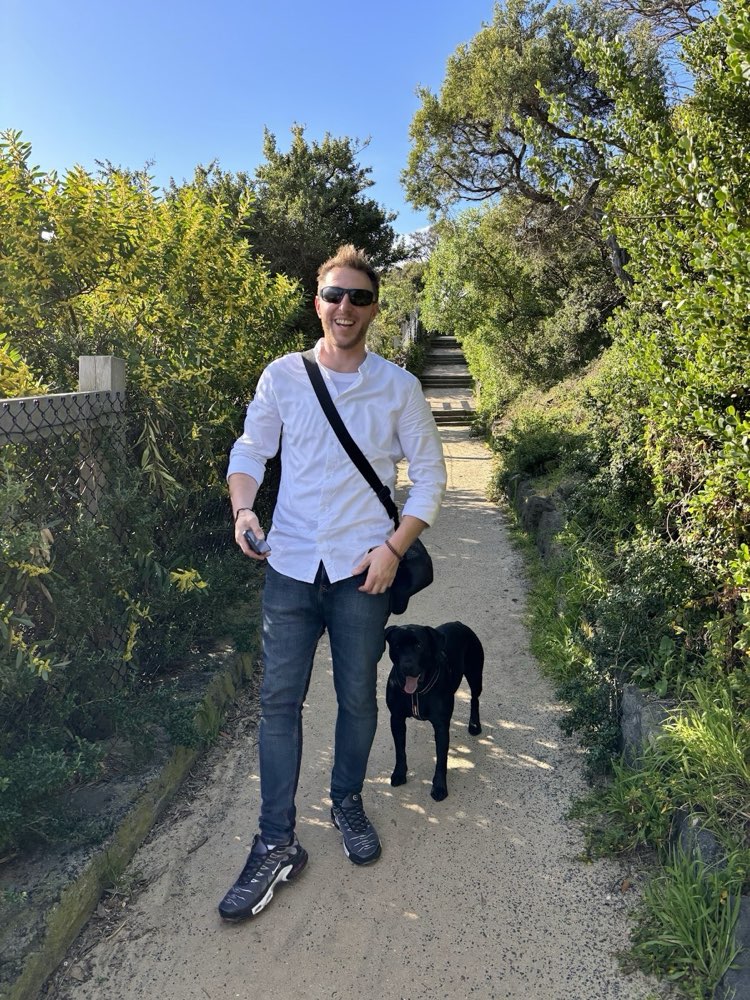 Adam Cuypers, owner of A.P.S, out walking with his dog