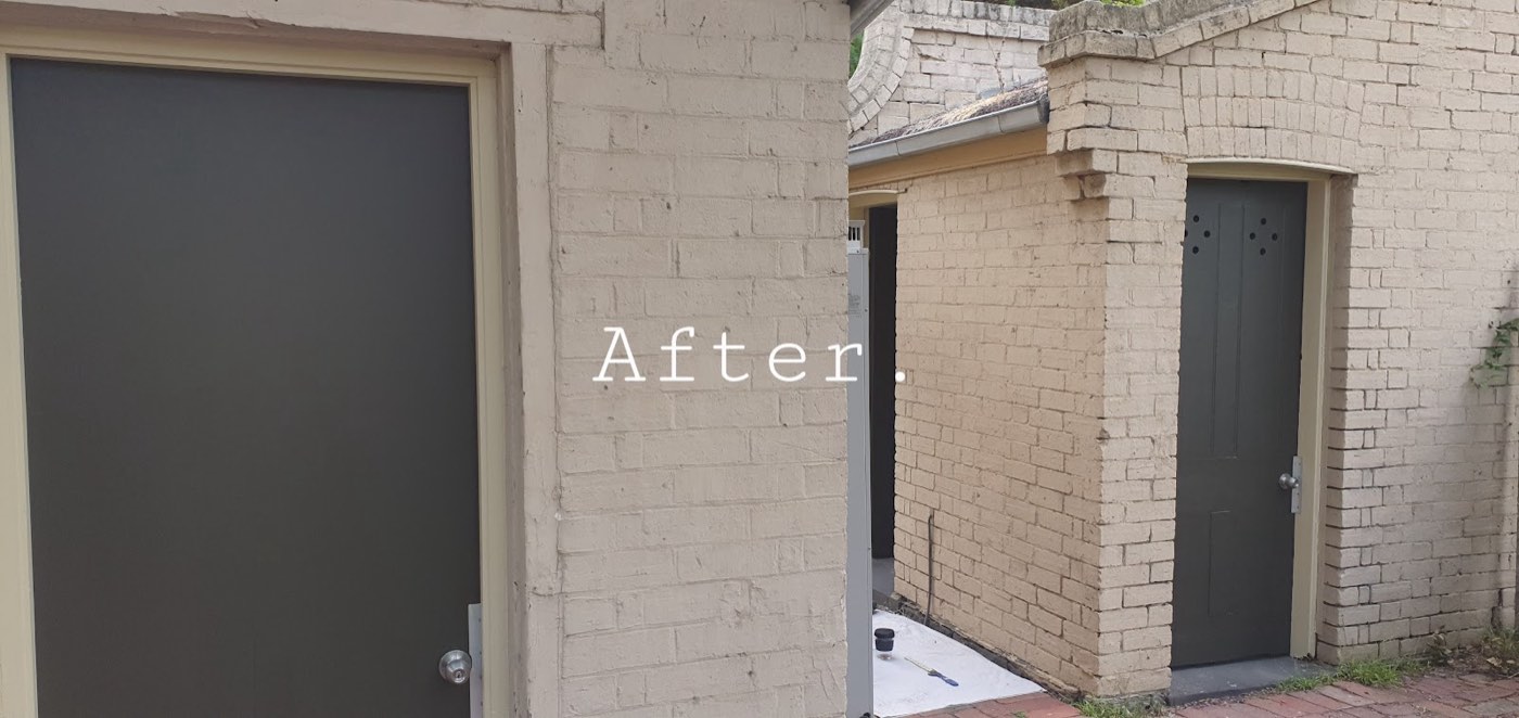 Painted brick walls with freshly painted doors