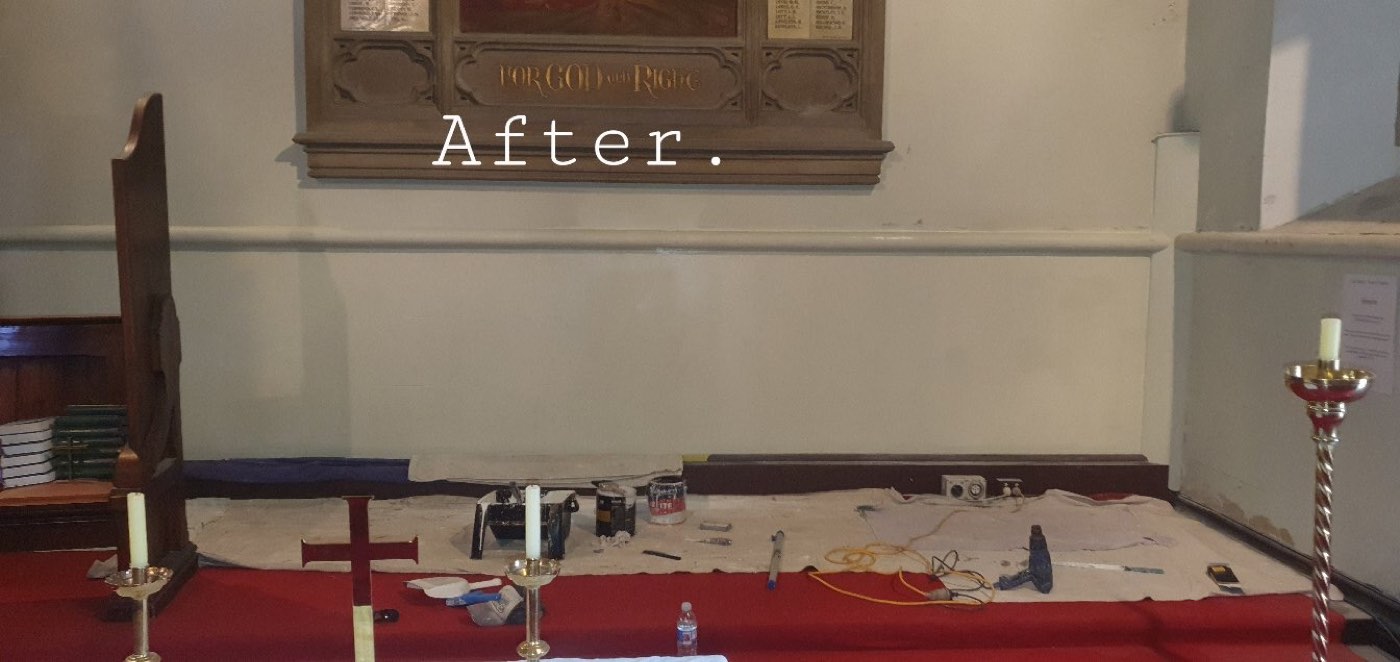 A church interior after repainting