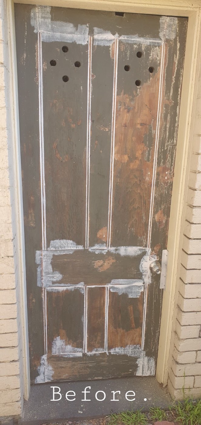 A timber door filled and sanded, ready for paint