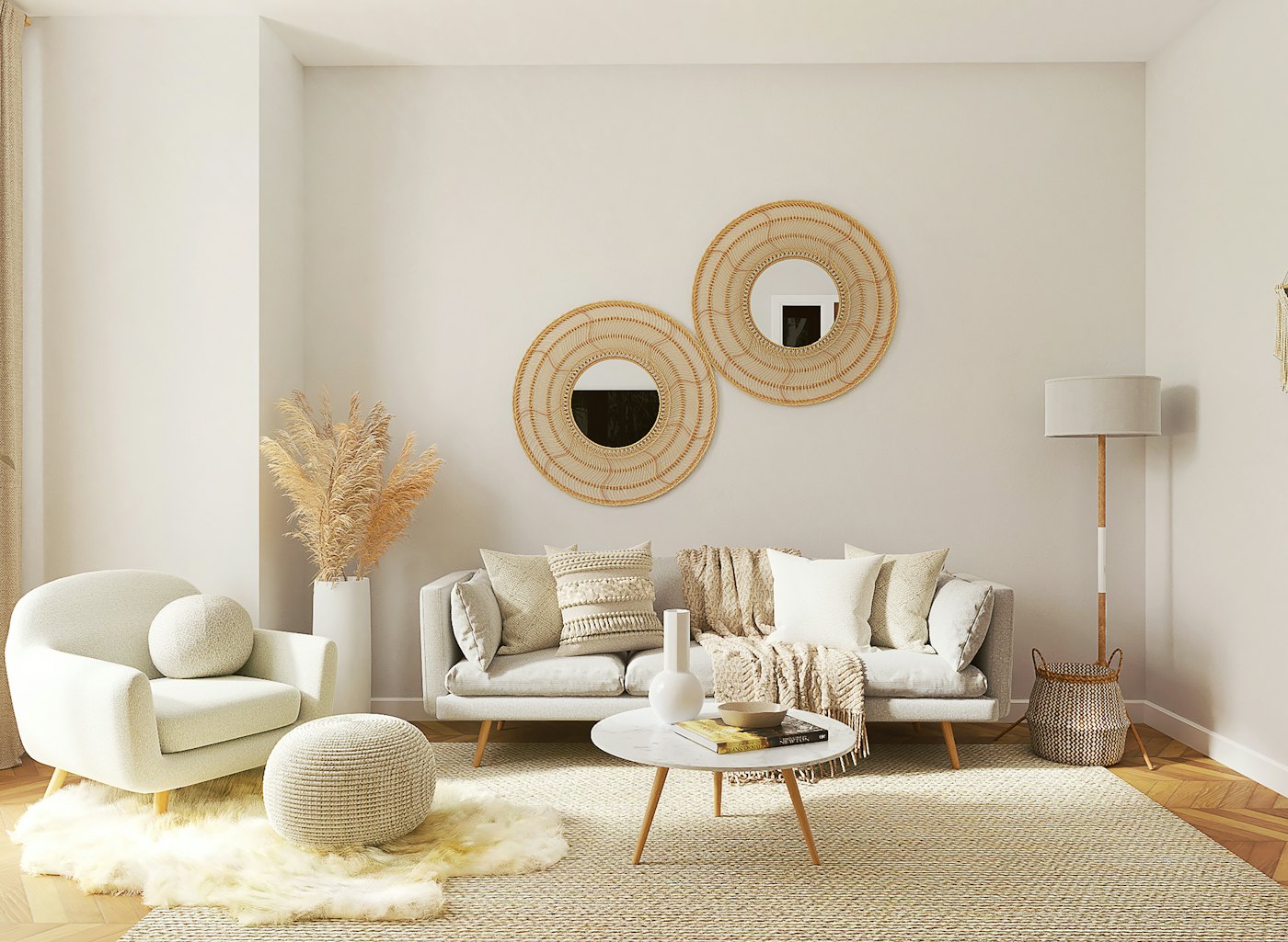A bright living room with freshly painted cream walls